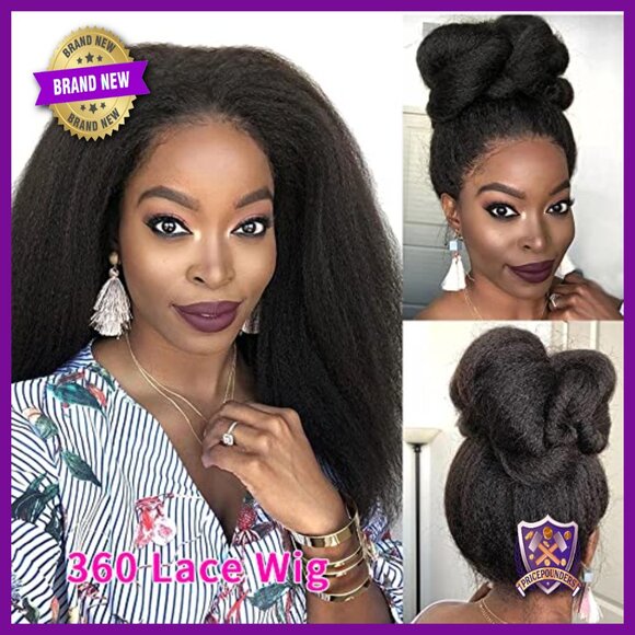 Glueless Human Hair Wig HD Lace 16 Inch Yaki Kinky Straight 150% Density main image 7